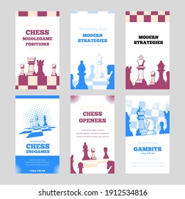 Set of Story Templates for Chess Game. Chess Lessons and Tournament Online Streaming