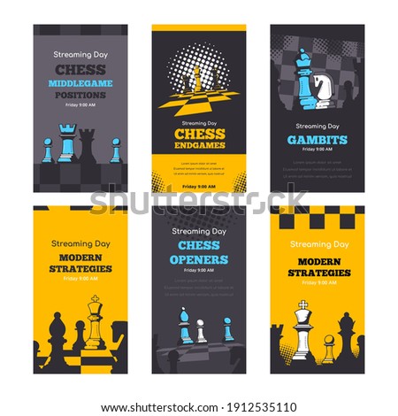 Set of Story Templates for Chess Game. Chess Lessons and Tournament Online Streaming