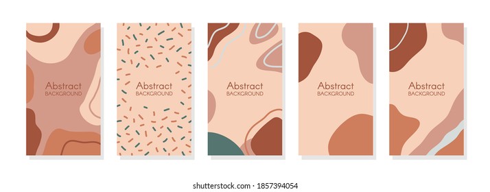 Set of story templates and highlights covers. Abstract backgrounds for social media stories. Vector with organic shapes. Illustration in terracotta colors.