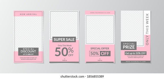 Set of story Templates. Vector Layout. Design Backgrounds for Social Media Stories with pink and gray colour design
