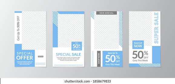 Set of story Templates. Vector Layout. Design Backgrounds for Social Media Stories with blue colour design