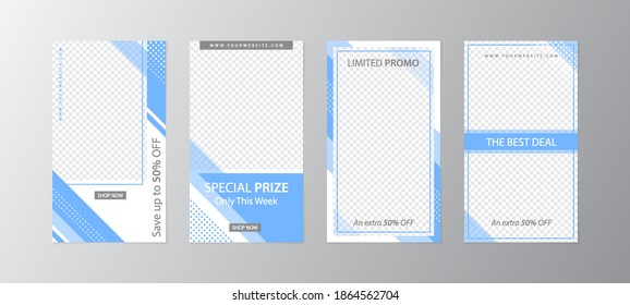 Set of story Templates. Vector Layout. Design Backgrounds for Social Media Stories with Blue colour design