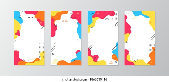 Set of story Templates. Vector Layout. Design Backgrounds for Social Media Stories. Set of wallpaper for Social Media Stories. with flat abstract colorful and memphis design