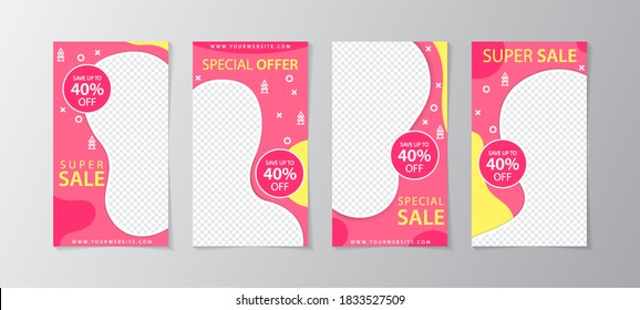Set of story Templates.Vector Layout. Design Backgrounds for Social Media Stories. Set of Mockup for Social Media Stories. with abstract and memphis design