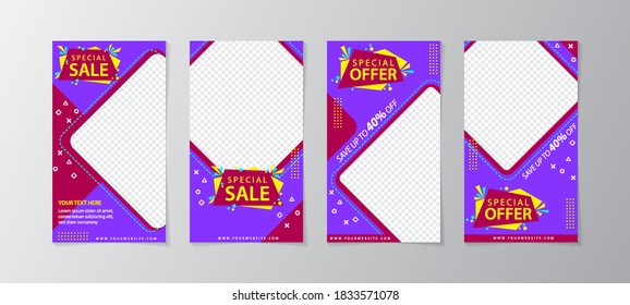 Set of story Templates.Vector Layout. Design Backgrounds for Social Media Stories. Set of Mockup for Social Media Stories. with abstract and memphis design