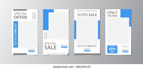 Set of story Templates.Vector Layout. Design Backgrounds for Social Media Stories with blue colour design