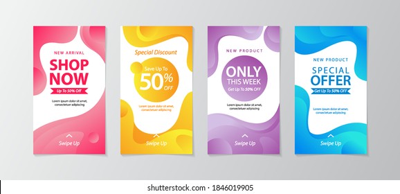 Conjunto de plantillas de historia.Diseño de vector. Antecedentes de diseño para historias de medios sociales. Conjunto de productos de fondo para historias de medios sociales. con diseño colorido abstracto