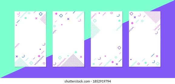 Set of story Templates.Vector Layout. Design Backgrounds for Social Media Stories. Set of Mockup for Social Media Stories. with abstract colorful memphis design