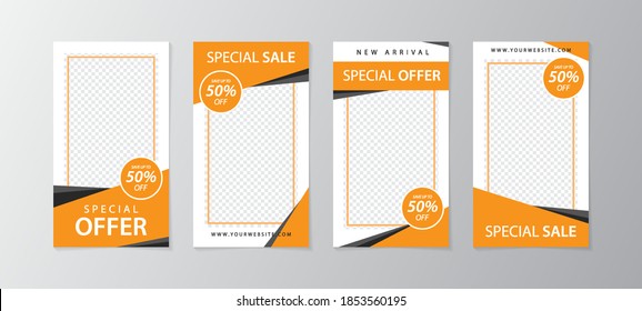 Set of story Templates.Vector Layout. Design Backgrounds for Social Media Stories. Set of post banner for Social Media Stories. with orange and black colour design