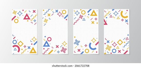 Set of story Templates.Vector Layout. Design Backgrounds for Social Media Stories. Set of Mockup for Social Media Stories. with abstract and memphis design