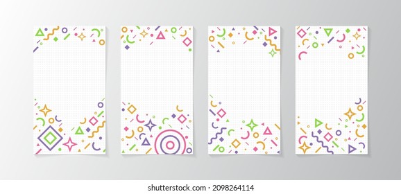 Set of story Templates.Vector Layout. Design Backgrounds for Social Media Stories. Set of Background Product for Social Media Stories. with abstract and colorful memphis design