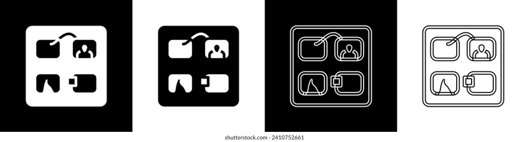 Set Storyboard film video template for movie creation icon isolated on black and white background.  Vector