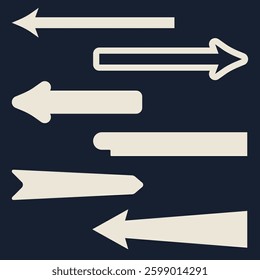 A set of straight arrows of various shapes for street signs. Flat vector illustration isolated on white background.