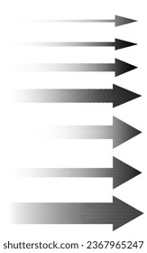 Set of straight arrowsin halftone style . Black arrows point to the right