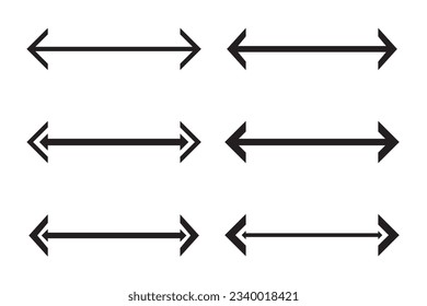 Set of straight black arrows isolated on white. Arrow icon, cursor. Vector illustration.