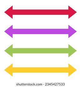 Set of straight long arrows. Colored horizontal double arrows.