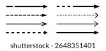 Set of straight long dashed arrow vector icons