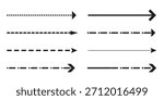 Set of straight long dashed arrow vector icons