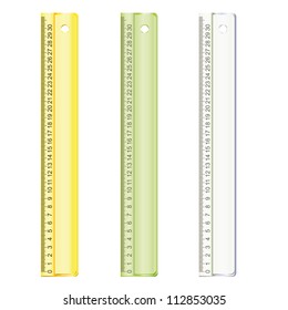 Set of straight plastic rulers with different colors