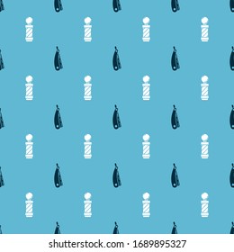 Set Straight razor and Classic Barber shop pole on seamless pattern. Vector