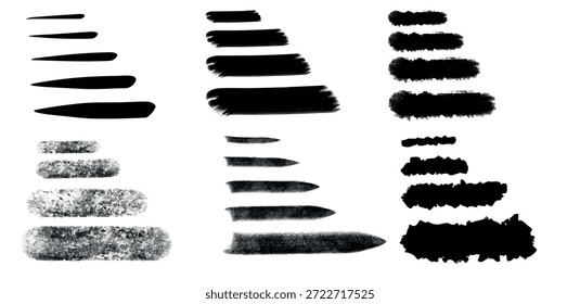 Conjunto de líneas de pincel gruesas rectas. Textura gruesa de pintura gouache grueso grunge áspero. Cuadro de texto de pincelada de Vector dibujado a mano. Pincel seco de caligrafía, tinta. Arte de estilo moderno japonés