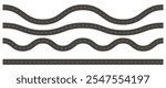 Set of straight and Winding Roads. Seamless asphalt roadway Vector illustration