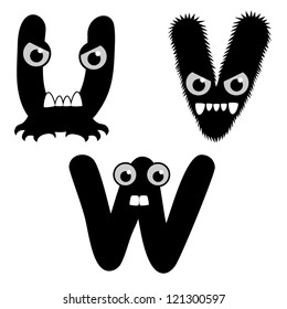 A set of strange creature font type, letter U to W