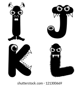 A set of strange creature font type, letter I to L
