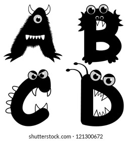A set of strange creature font type, letter A to D