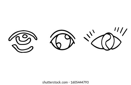 A set of strange eyes. Hand-drawn and traced vector illustration. Isolated elements on a white background