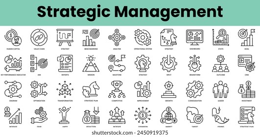 Set of strategic management icons. Linear style icon bundle. Vector Illustration