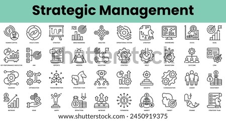 Set of strategic management icons. Linear style icon bundle. Vector Illustration
