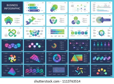 Set of strategy or analysis concept infographic charts. Business diagrams for presentation slide templates. For corporate report, advertising, banner and brochure design.