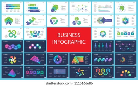 Set of strategy or analysis concept infographic charts. Business diagrams for presentation slide templates. For corporate report, advertising, banner and brochure design.