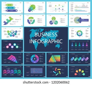 Set of strategy or analysis concept infographic charts. Business diagrams for presentation slide templates. For corporate report, advertising, banner and brochure design.