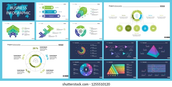 Set of strategy or analysis concept infographic charts. Business diagrams for presentation slide templates. For corporate report, advertising, banner and brochure design.