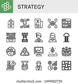 Set of strategy icons such as Bond, Rules, Hr, Business, Skill, Web analytics, Office, Rook, Marketing, Marketing director, Goal, Co, Intersection, Startup, Manager , strategy