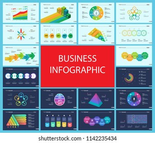 Set of strategy or planning concept infographic charts. Business design elements for presentation slide templates. For corporate report, advertising, banner, and brochure design