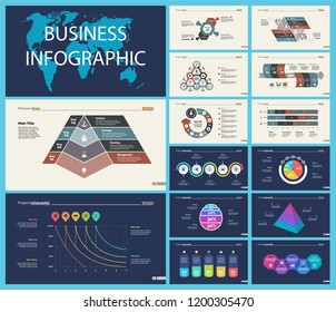 Set of strategy or planning concept infographic charts. Business design elements for presentation slide templates. For corporate report, advertising, banner, and brochure design