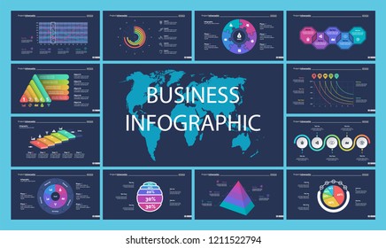 Set of strategy or planning concept infographic charts. Business design elements for presentation slide templates. For corporate report, advertising, banner, and brochure design
