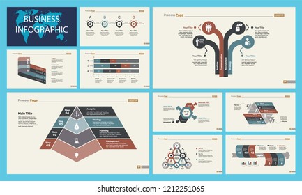 Set of strategy or planning concept infographic charts. Business design elements for presentation slide templates. For corporate report, advertising, banner, and brochure design