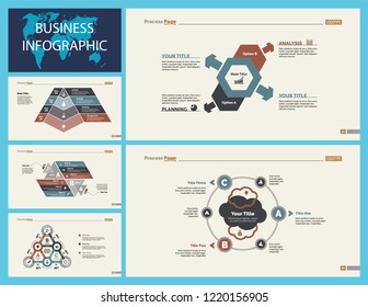 Set of strategy or planning concept infographic charts. Business design elements for presentation slide templates. For corporate report, advertising, banner, and brochure design