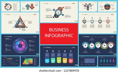 Set of strategy or planning concept infographic charts. Business design elements for presentation slide templates. For corporate report, advertising, banner, and brochure design