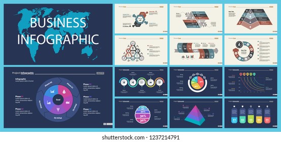 Set of strategy or planning concept infographic charts. Business design elements for presentation slide templates. For corporate report, advertising, banner, and brochure design