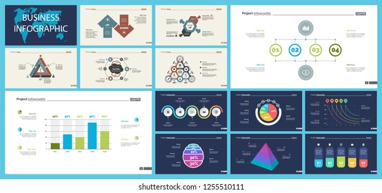 Set of strategy or planning concept infographic charts. Business design elements for presentation slide templates. For corporate report, advertising, banner, and brochure design