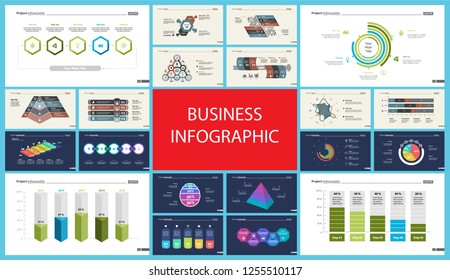 Set of strategy or planning concept infographic charts. Business design elements for presentation slide templates. For corporate report, advertising, banner, and brochure design
