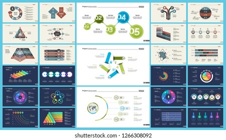Set of strategy or planning concept infographic charts. Business design elements for presentation slide templates. For corporate report, advertising, banner, and brochure design