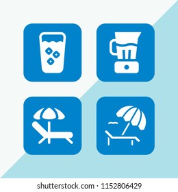 set with straw, blender and sunbed vector icons for web and mobile app