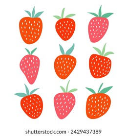 Set of strawberries of different shapes and sizes
