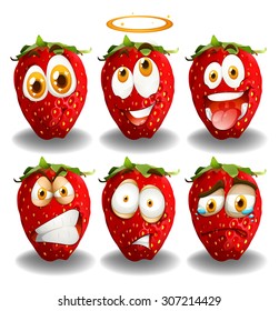 Set of strawberries emoticon illustration